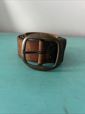 Old Navy Brown Leather Belt with Antique Brass Buckle